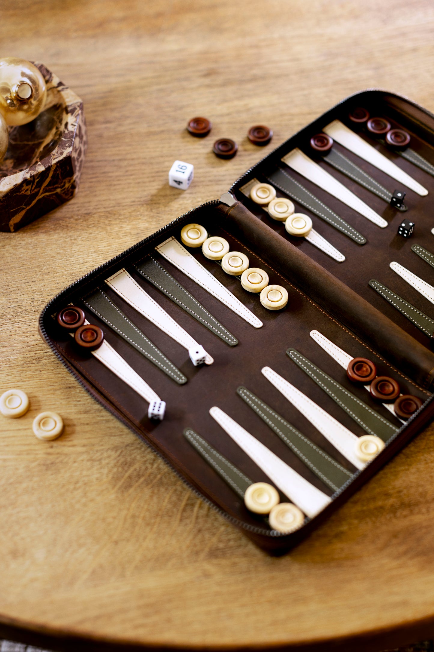 Deluxe Leather Backgammon Set - Vintage Edition Tobacco - Travel