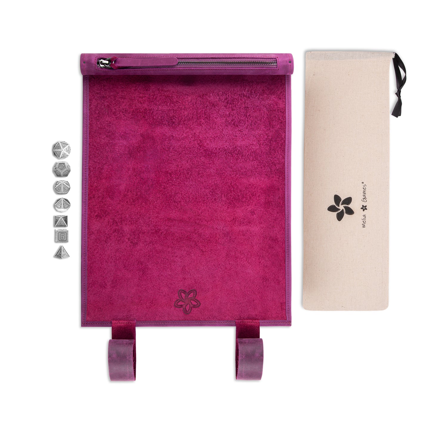 Roll Up RPG Dice Mat including Iron metal set - Purple