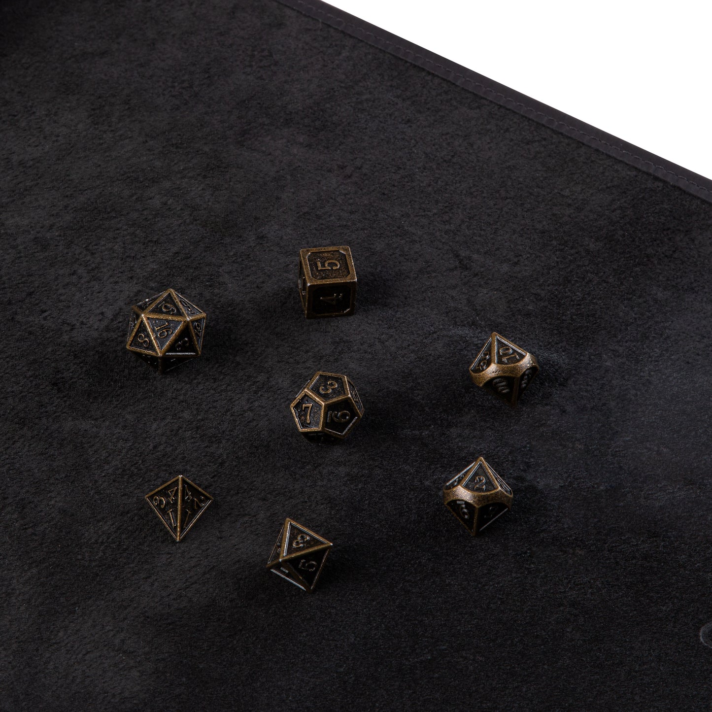 Roll Up RPG Dice Mat including Bronze metal set - Pure Black