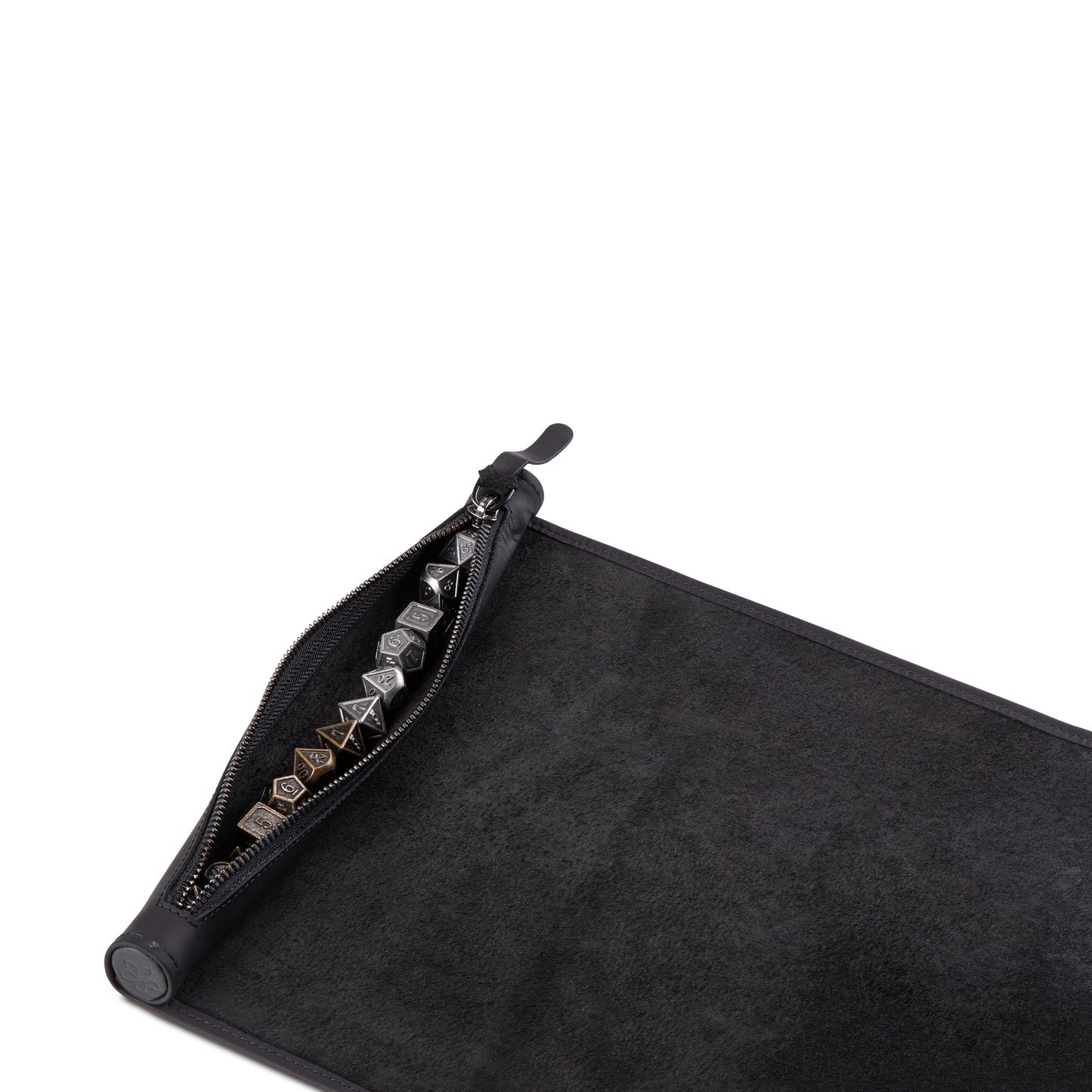 Roll Up RPG Dice Mat including Bronze + Iron metal set - Pure Black