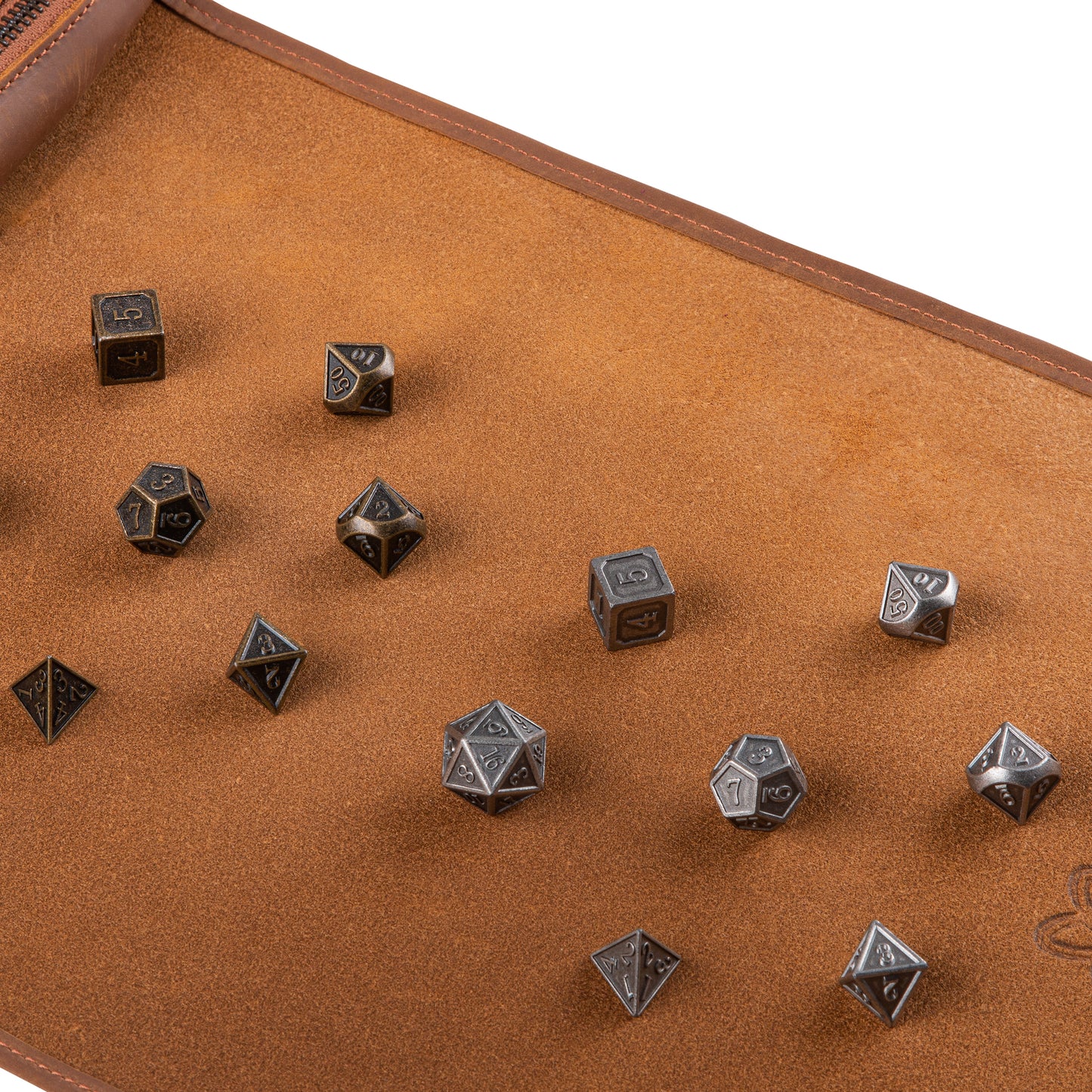 Roll Up RPG Dice Mat including Bronze + Iron metal set - Tobacco
