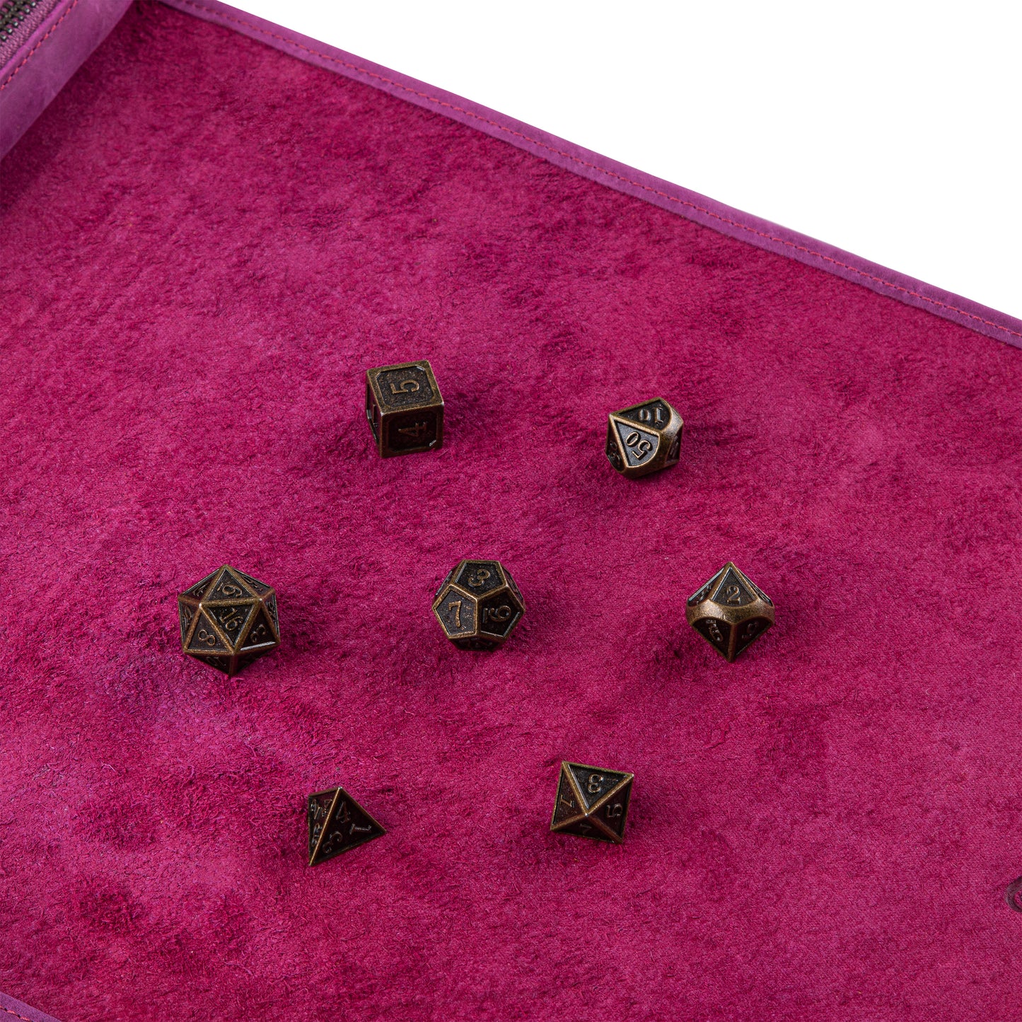 Roll Up RPG Dice Mat including Bronze metal set - Purple