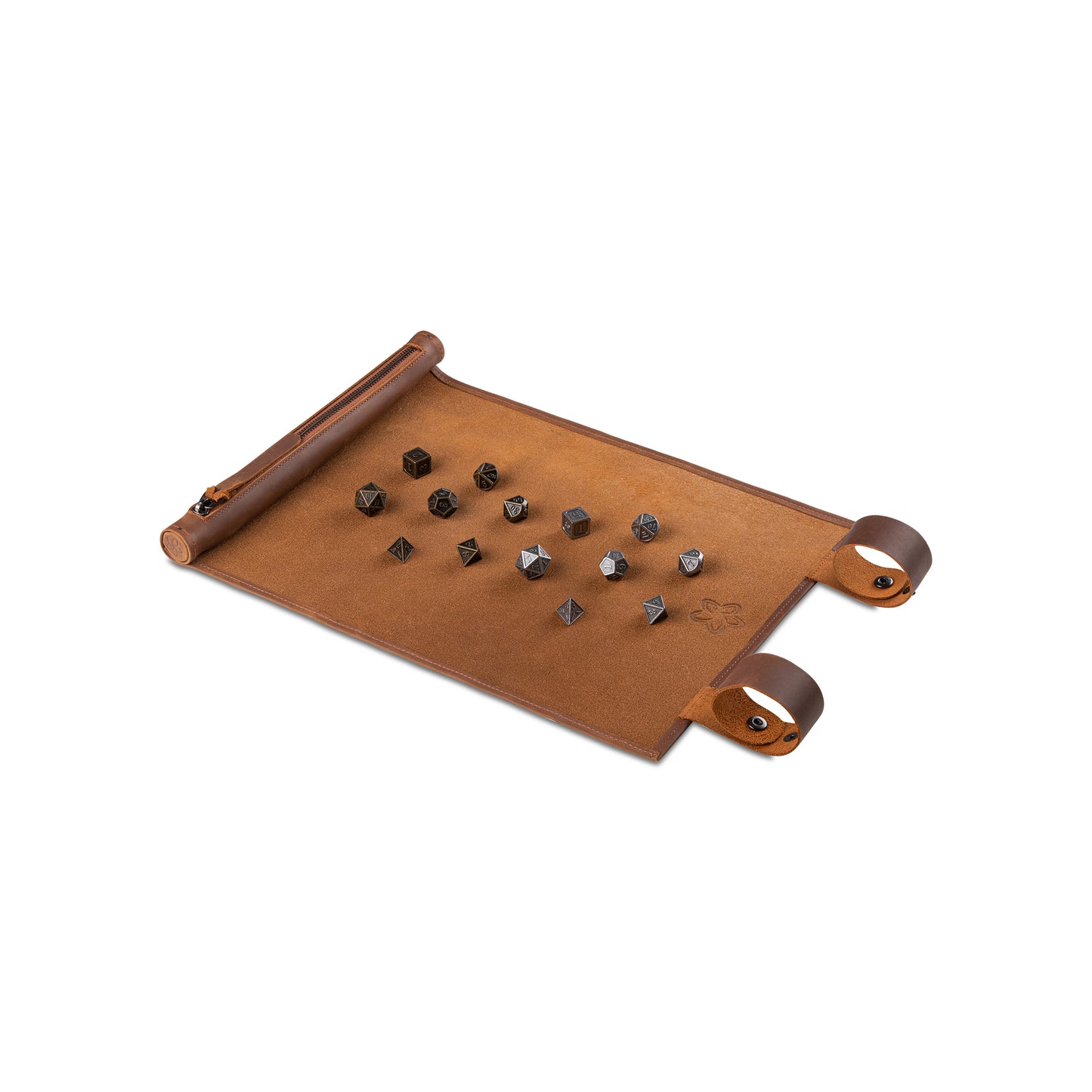 Roll Up RPG Dice Mat including Bronze + Iron metal set - Tobacco