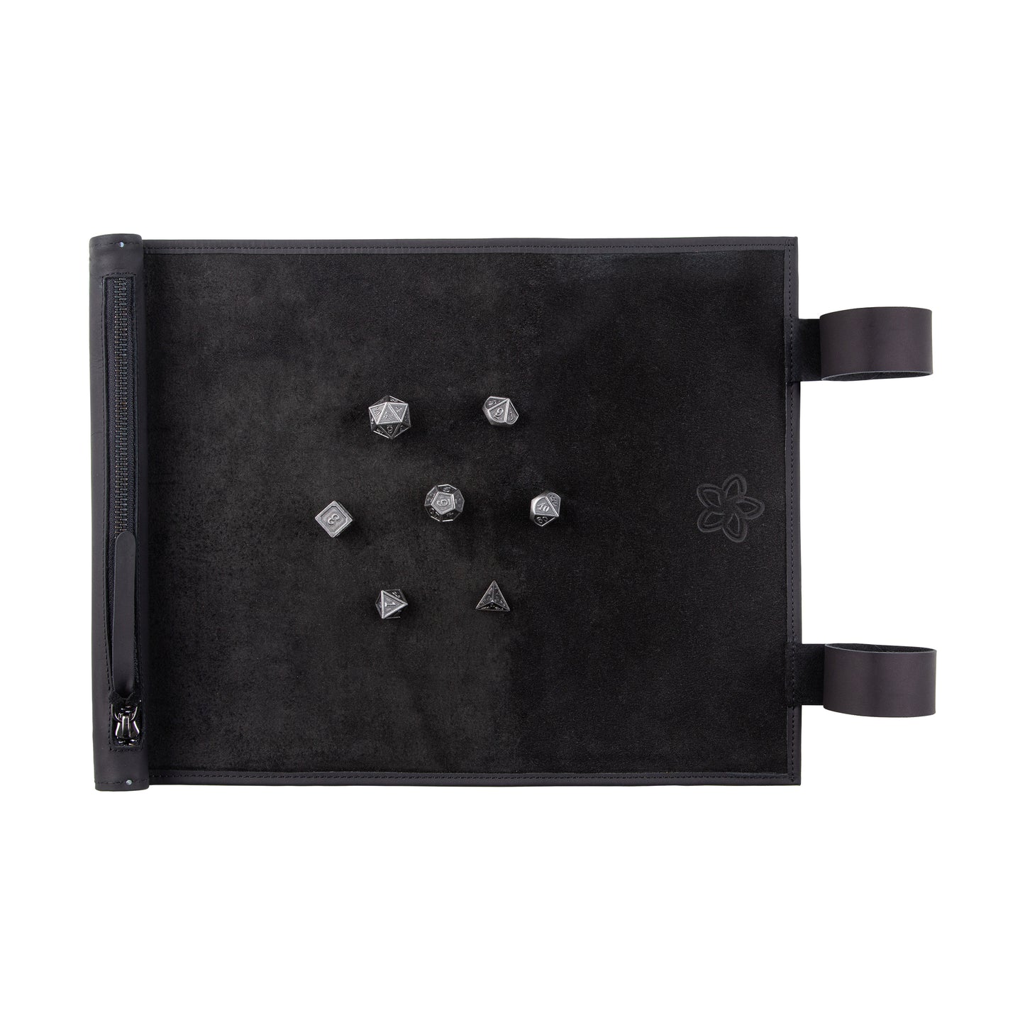 Roll Up RPG Dice Mat including Iron metal set - Pure Black