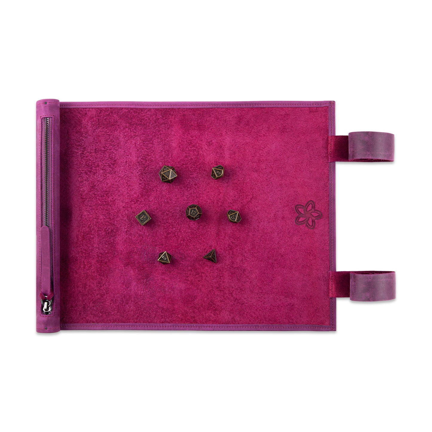 Roll Up RPG Dice Mat including Bronze metal set - Purple