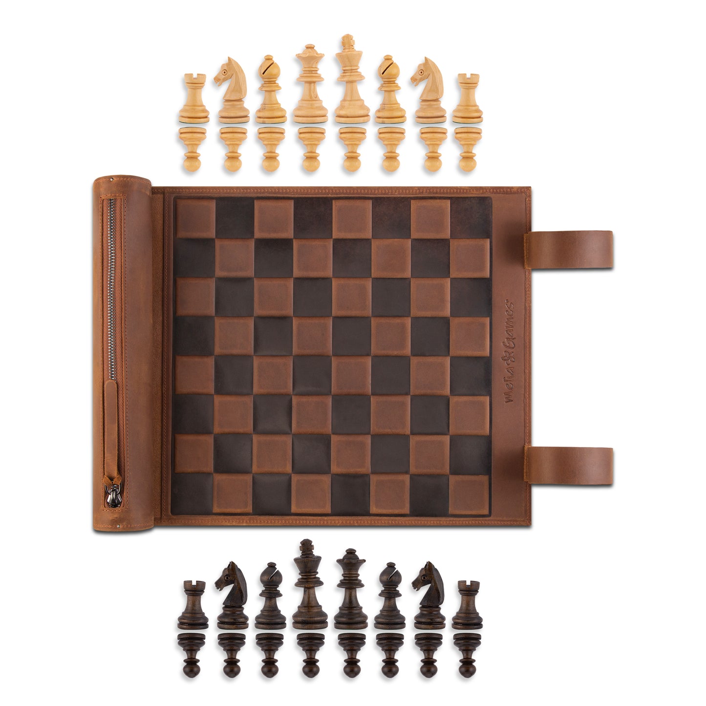 Roll Up Leather Chess Set - Magnet Option - Tobacco