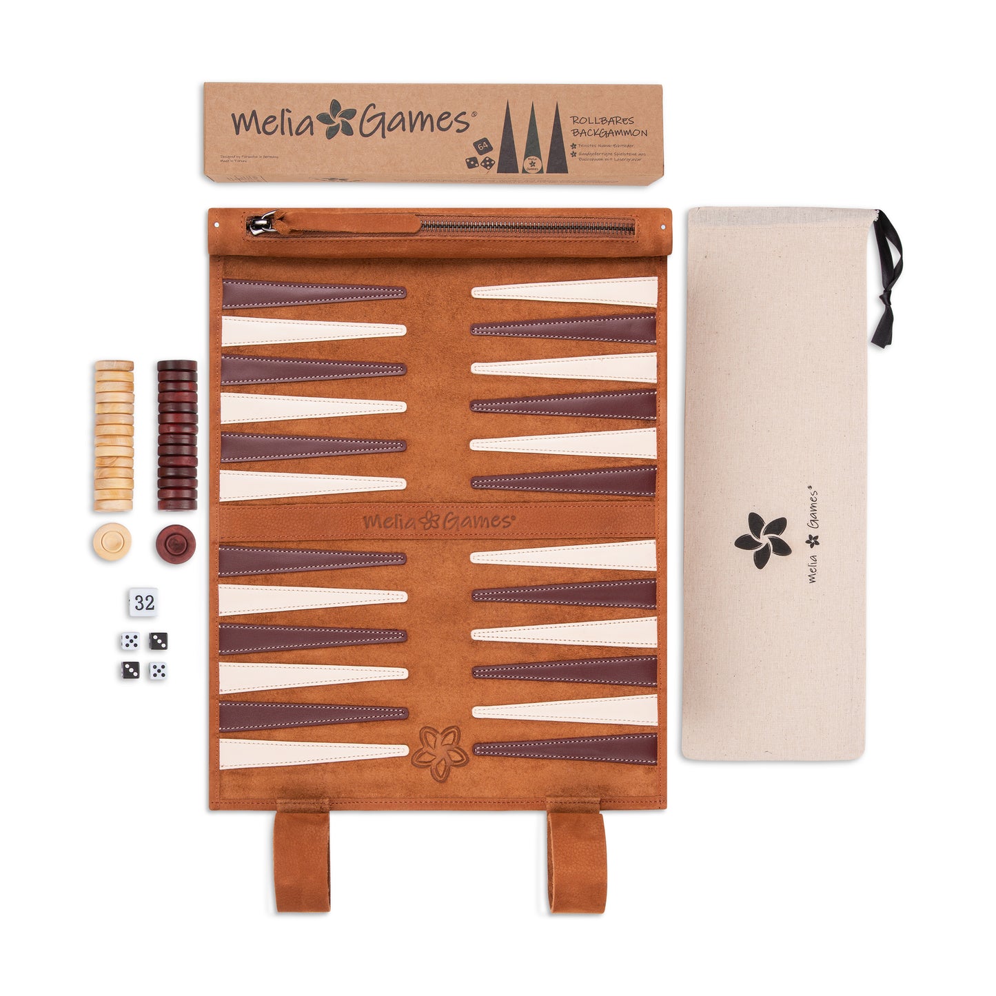 Roll up Leather Backgammon Set - Whiskey - Travel