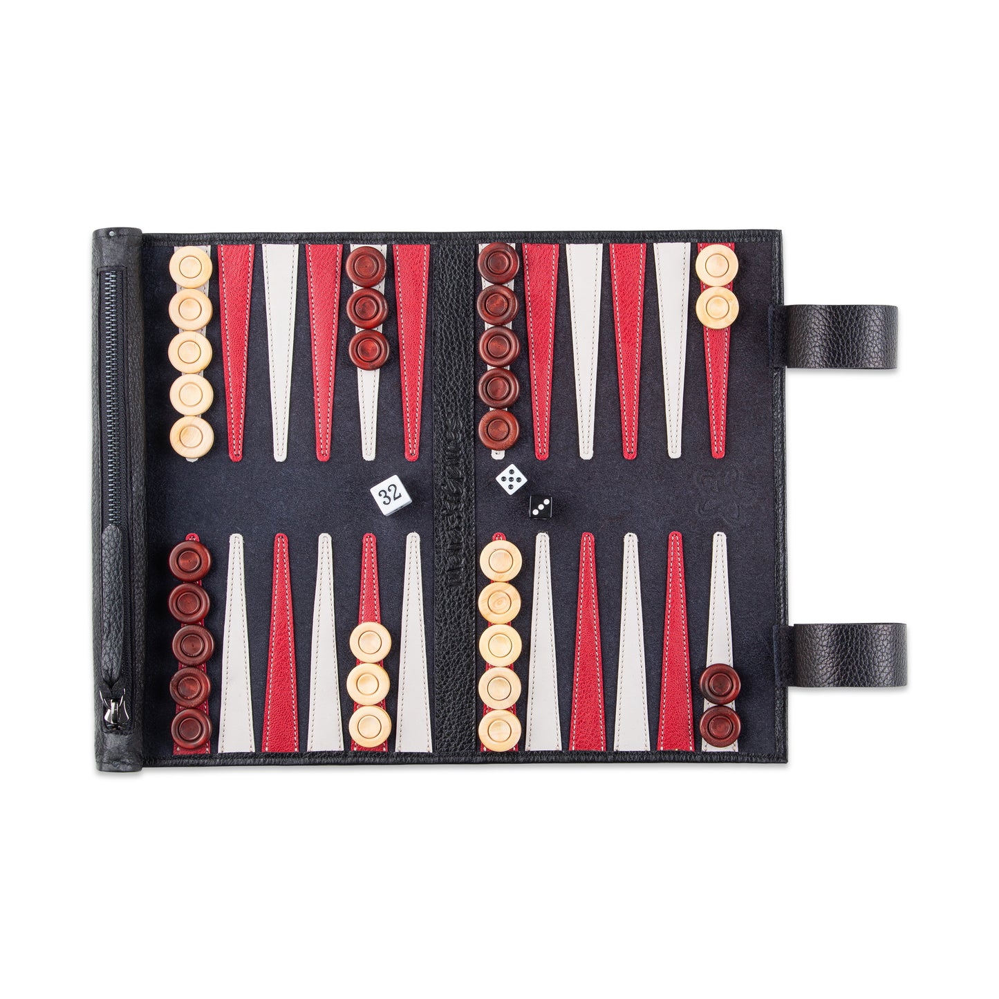 Roll up Leather Backgammon Set - Black Buffalo - Travel