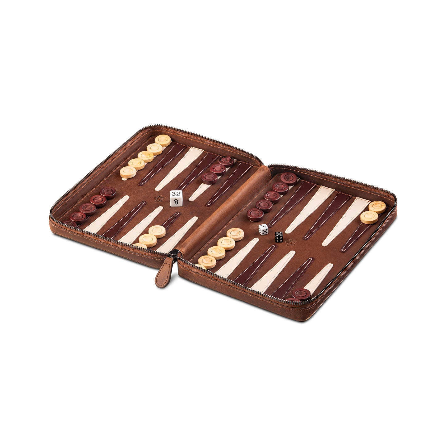 Deluxe Leather Backgammon Set - Vintage Edition Tobacco - Travel