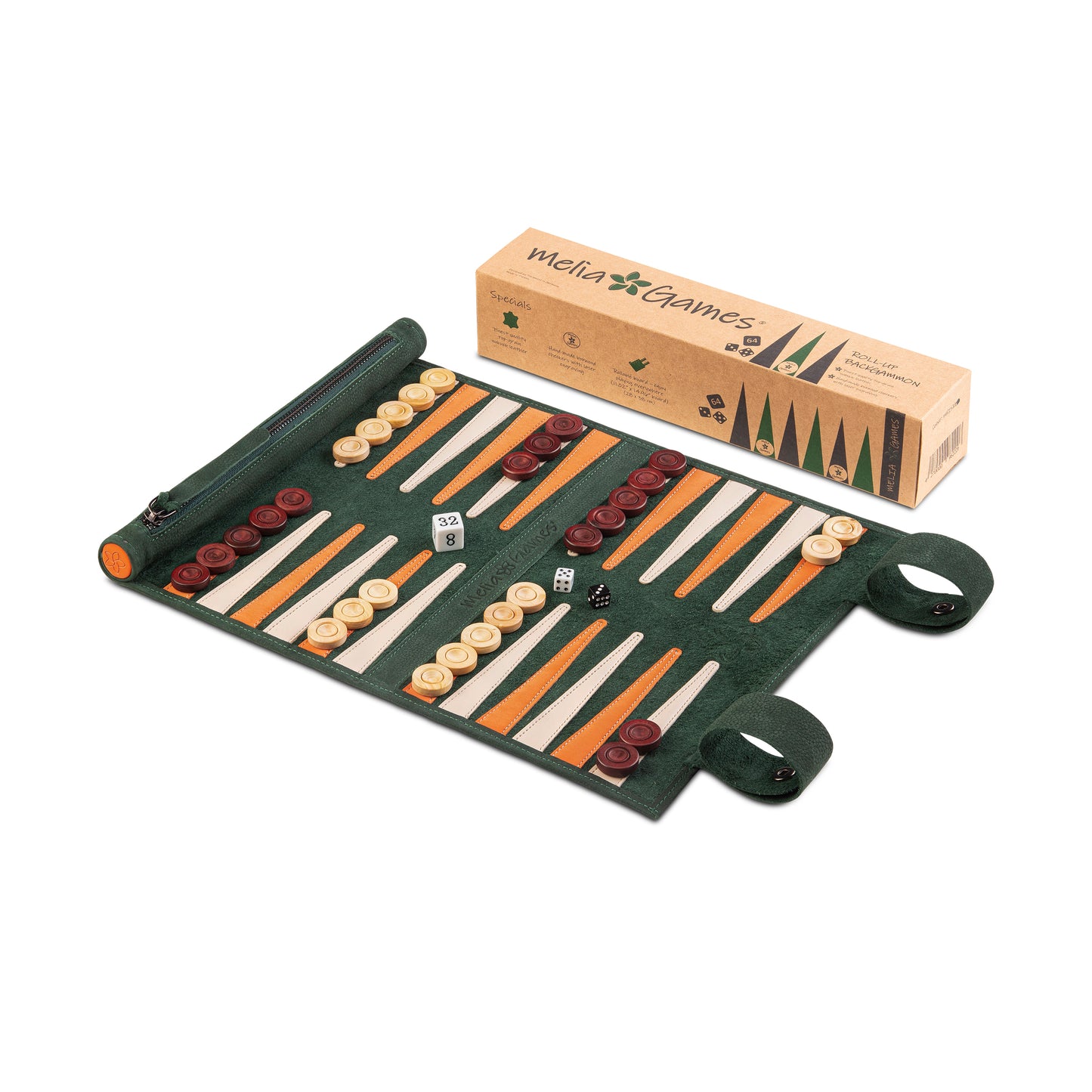 Roll up Leather Backgammon Set - Eire - Full Leather Travel Version