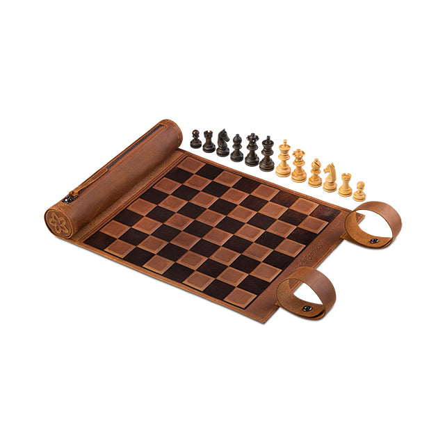Roll Up Leather Chess Set - Magnet Option - Tobacco