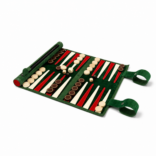Reise-Backgammon-Set aus Leder zum Aufrollen – Bella Italia