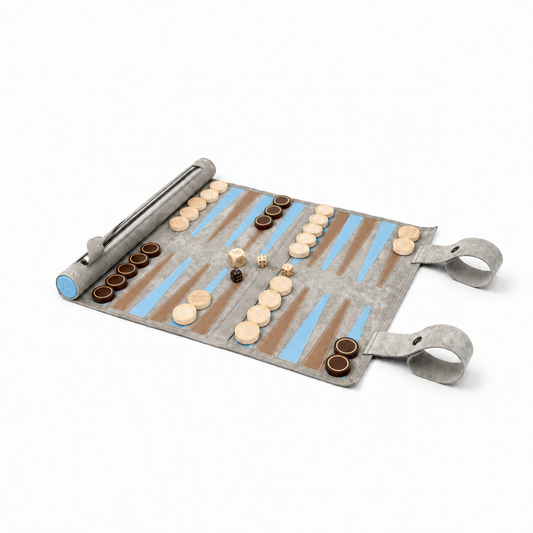 Leder-Backgammon-Reiseset – Champagner