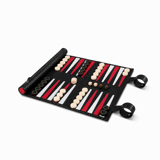 Aufrollbares Leder Backgammon-Set – Schwarzer Büffel