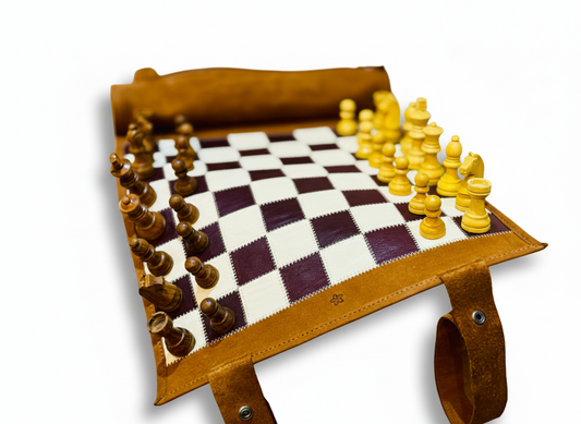 Roll Up Magnetic Leather Chess Set - Whiskey