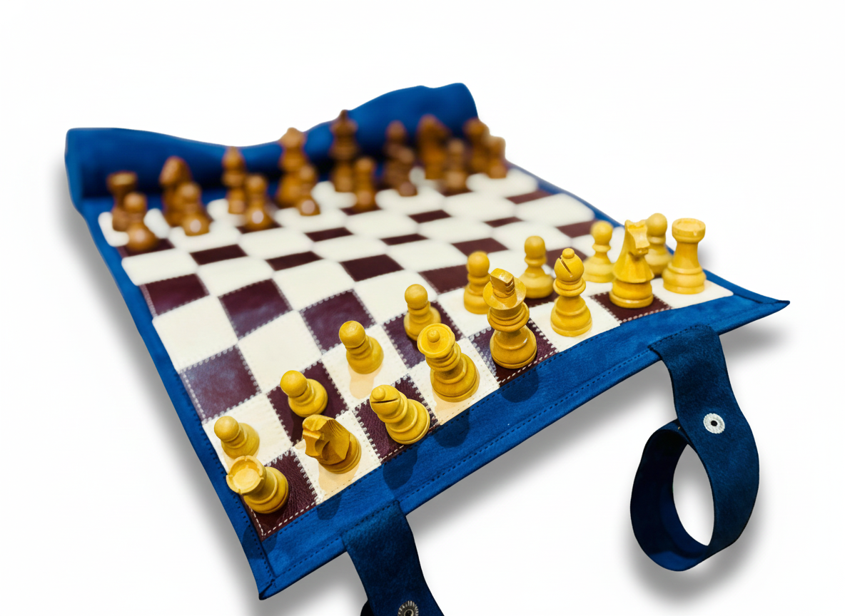 Roll Up Magnetic Leather Chess Set - Les Bleus