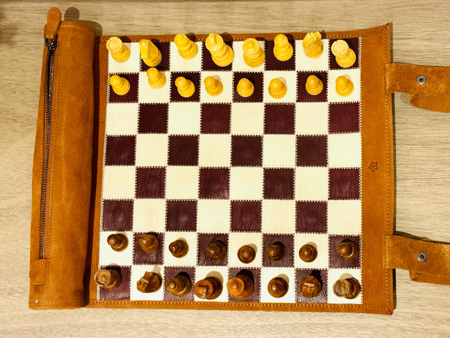 Roll Up Magnetic Leather Chess Set - Whiskey