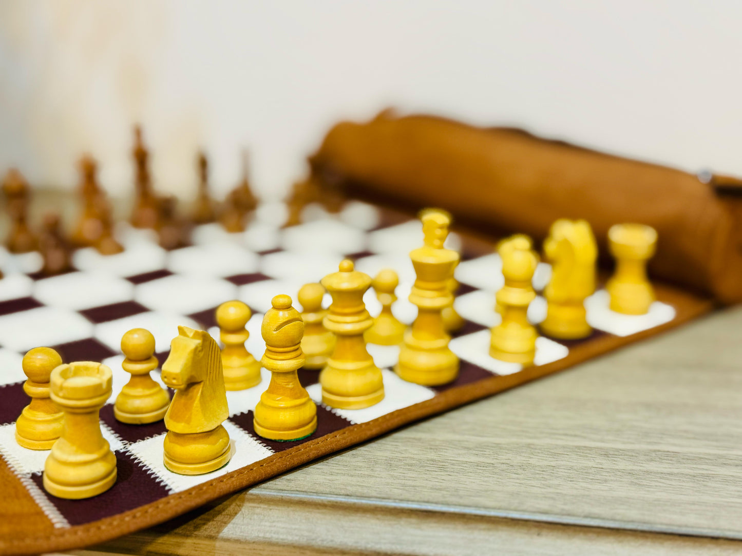 Roll Up Magnetic Leather Chess Set - Whiskey