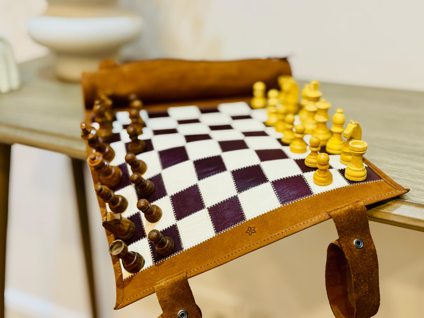 Roll Up Magnetic Leather Chess Set - Whiskey