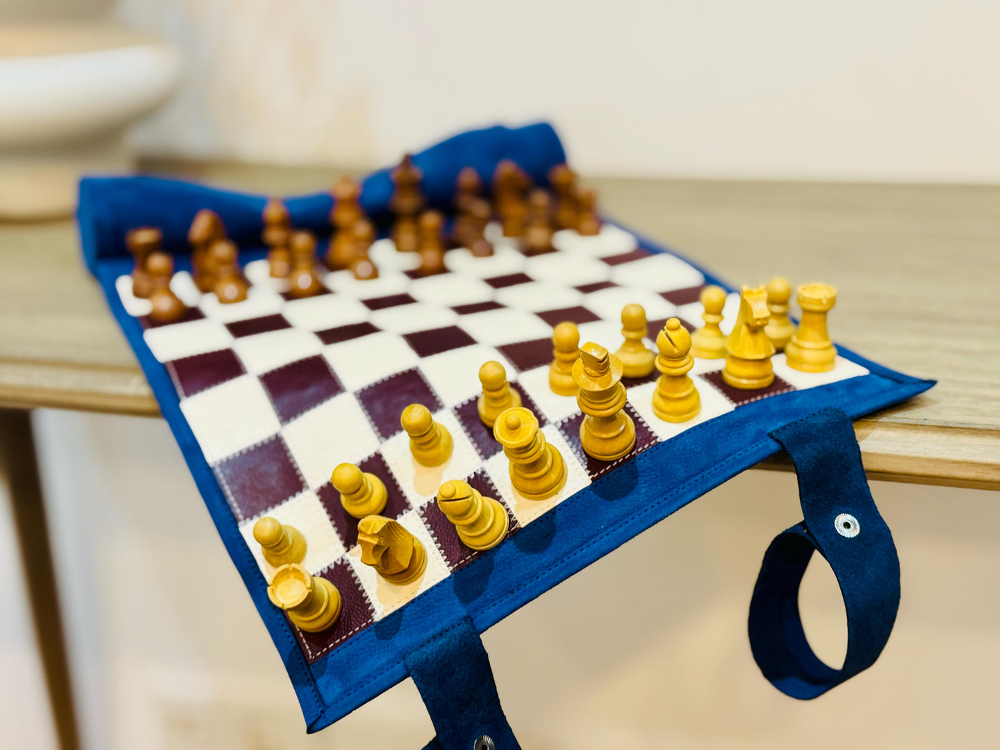 Roll Up Magnetic Leather Chess Set - Les Bleus