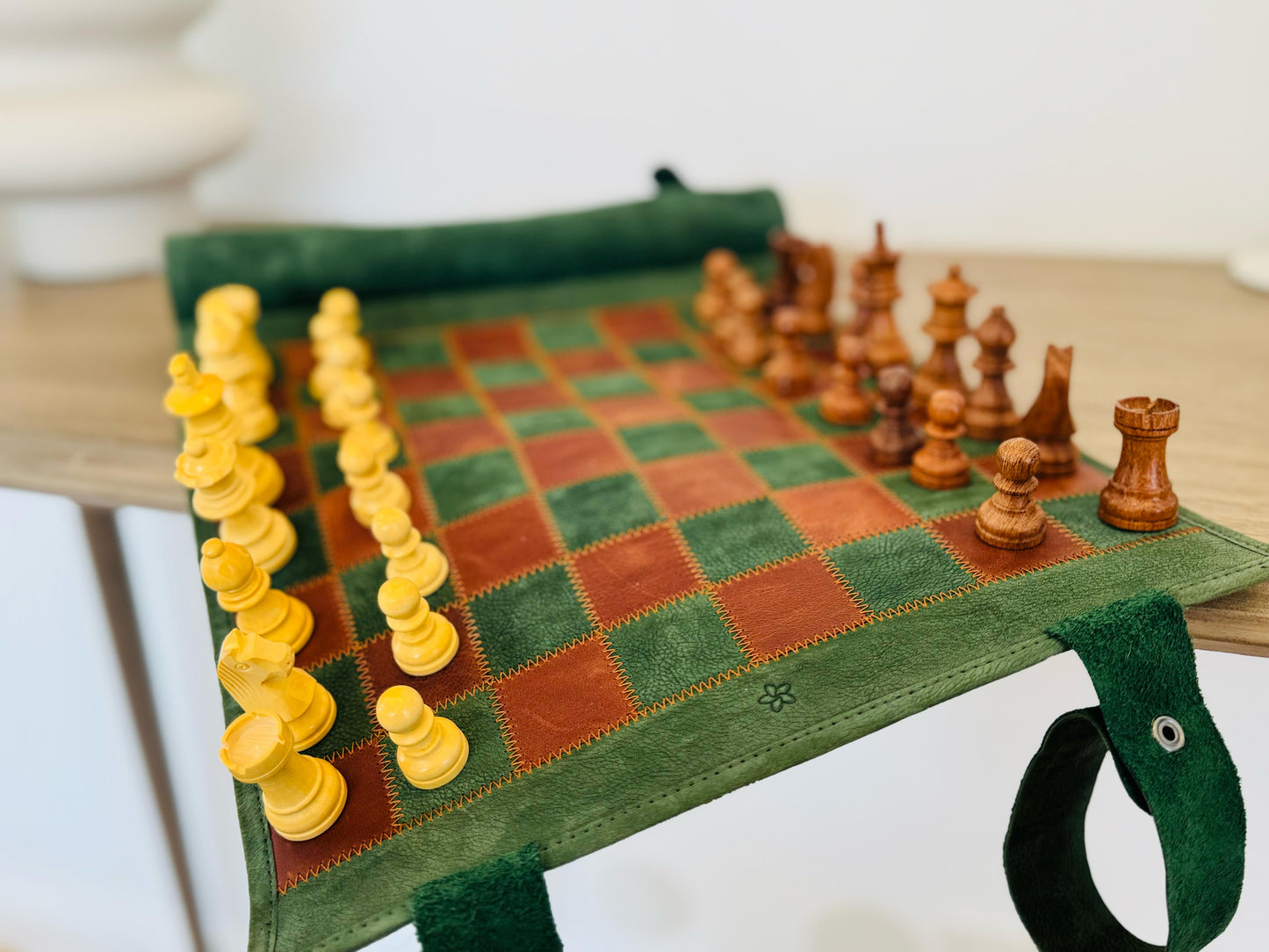 Roll Up Magnetic Leather Chess Set - Hunter