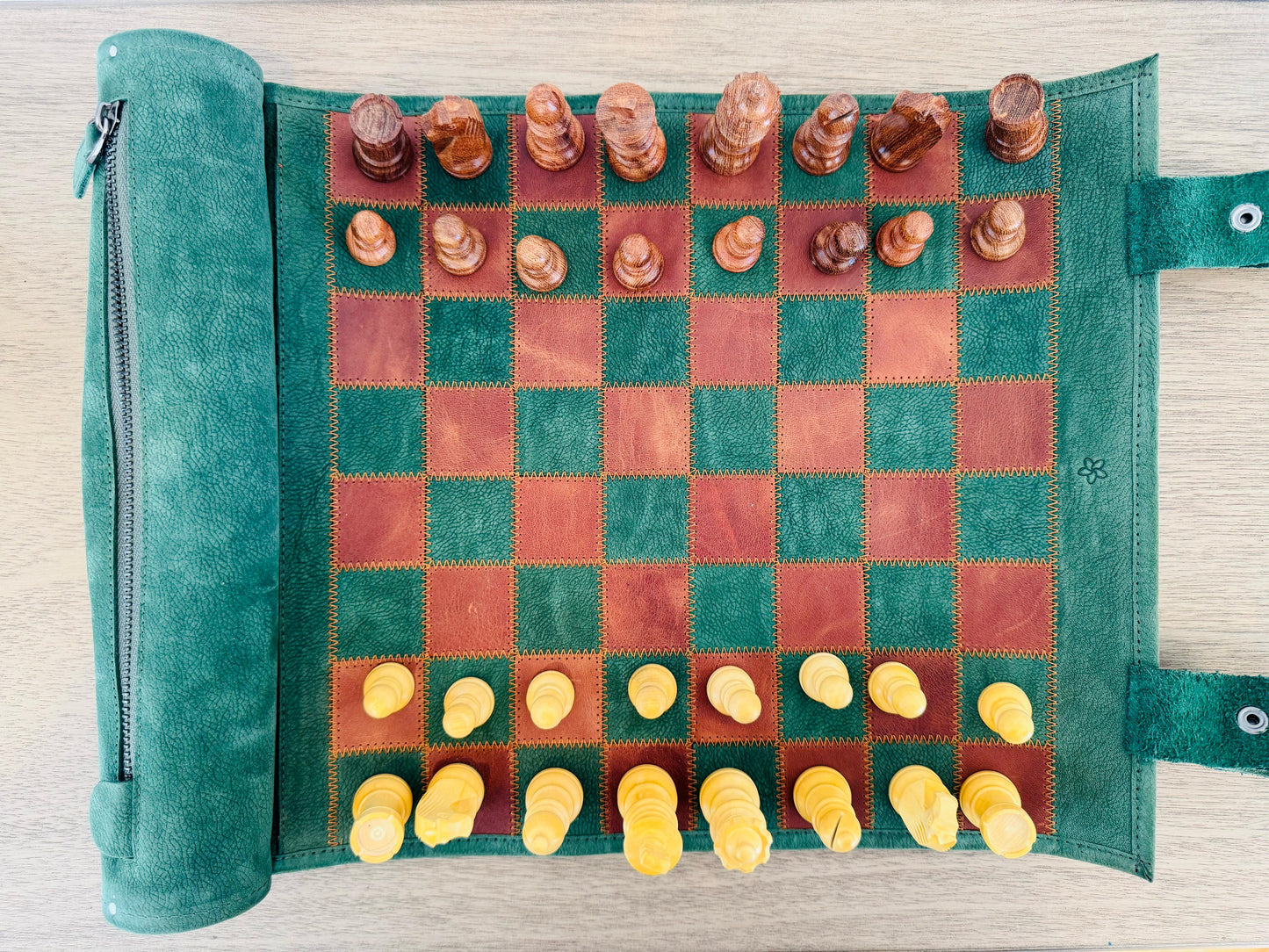 Roll Up Magnetic Leather Chess Set - Hunter