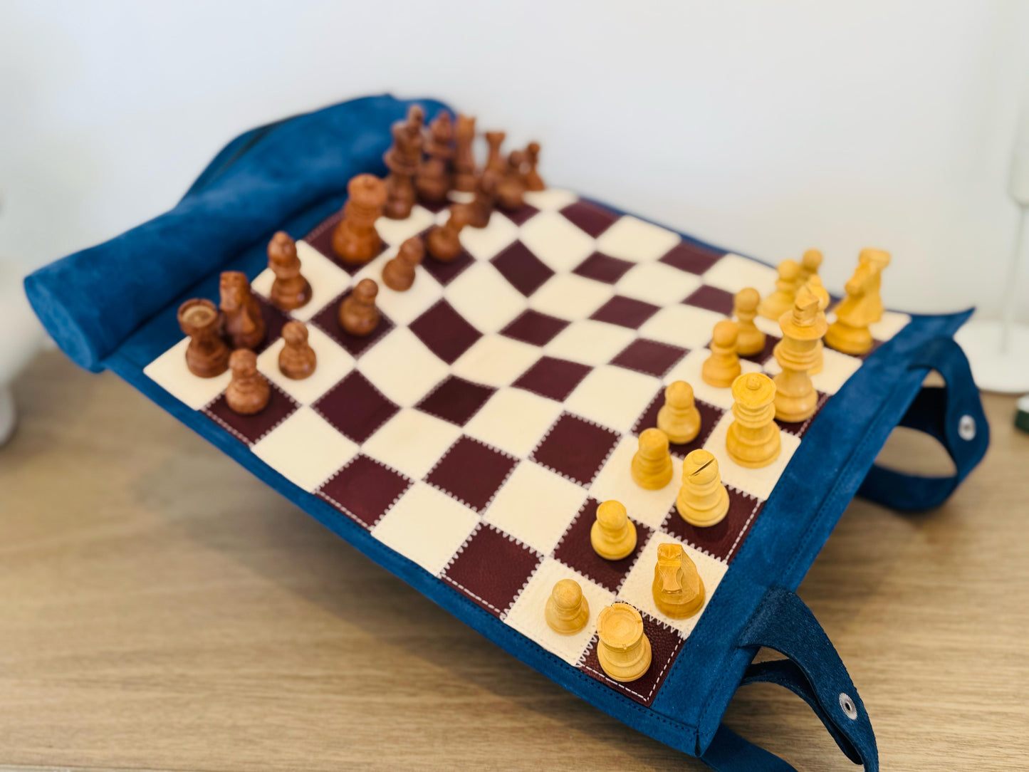 Roll Up Magnetic Leather Chess Set - Les Bleus