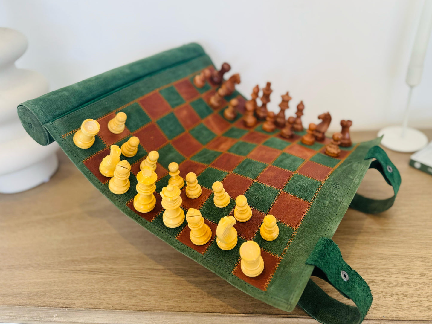 Roll Up Magnetic Leather Chess Set - Hunter