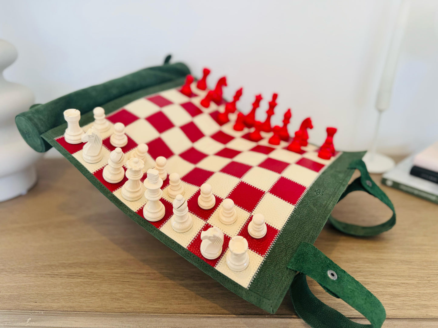 Roll Up Magnetic Leather Chess Set - Bella Italia