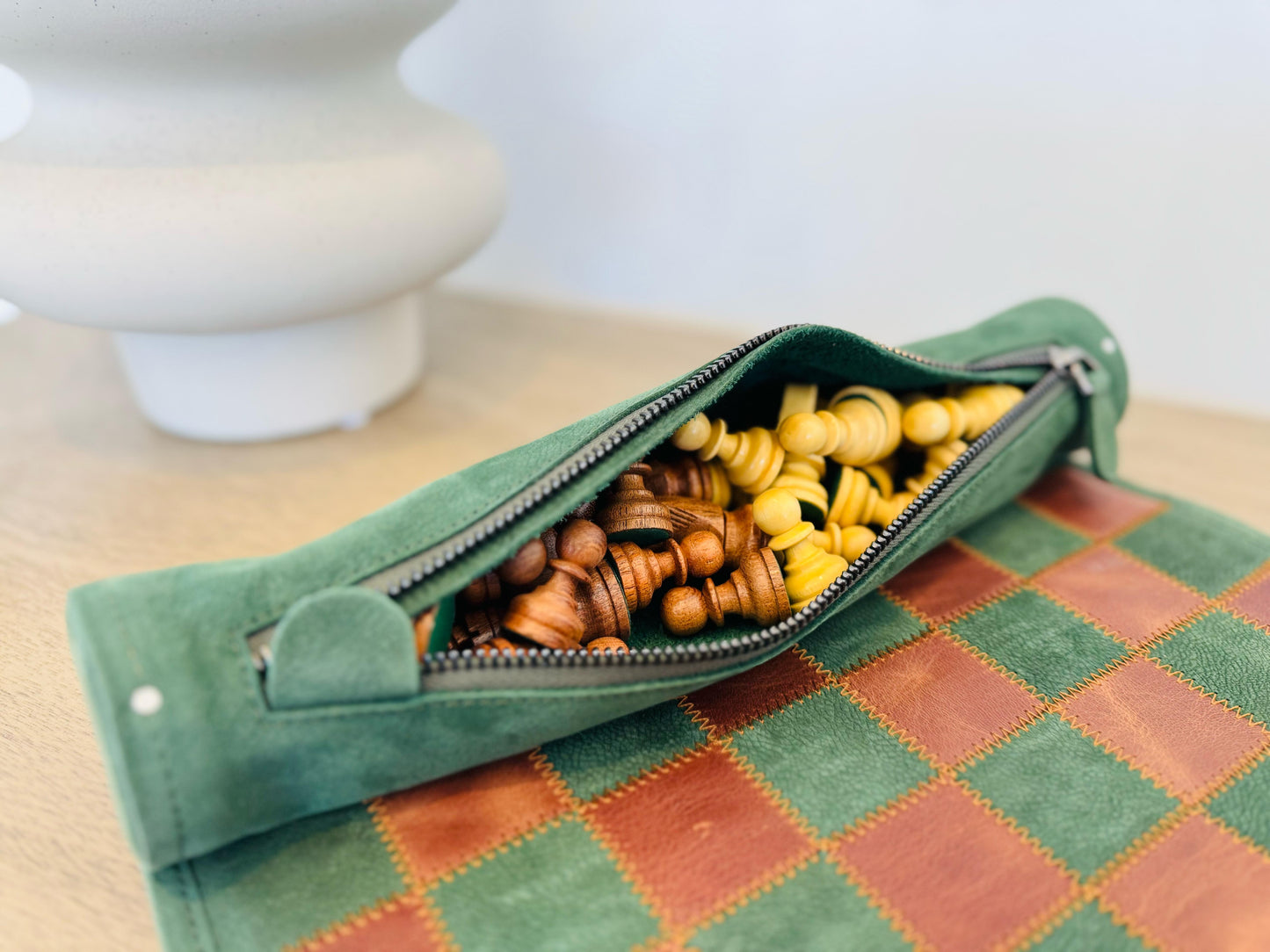 Roll Up Magnetic Leather Chess Set - Hunter