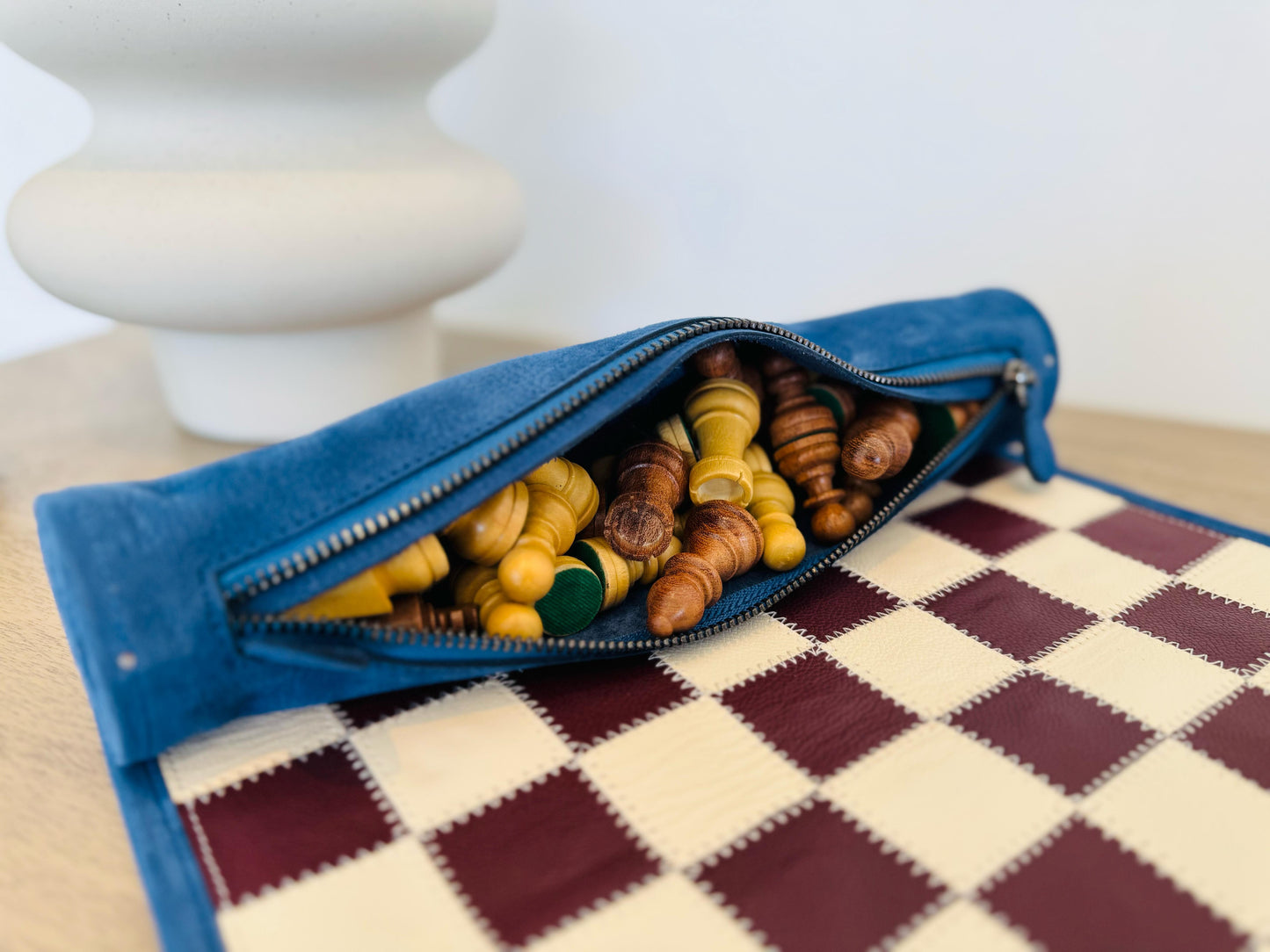 Roll Up Magnetic Leather Chess Set - Les Bleus