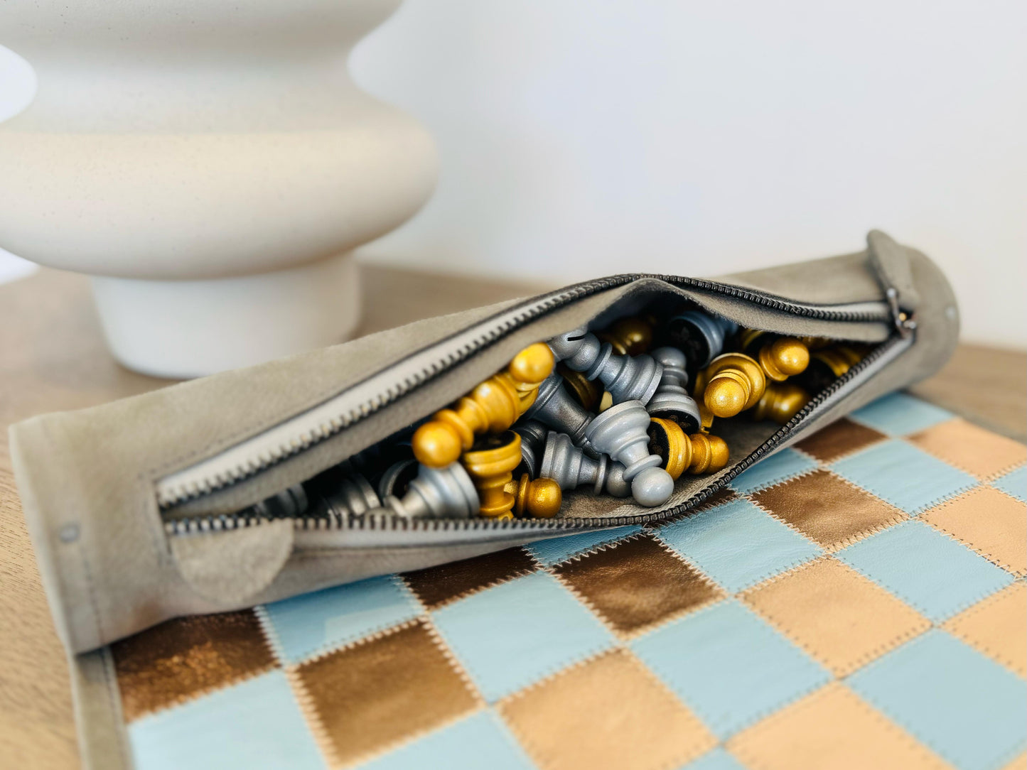 Roll Up Magnetic Leather Chess Set - Limited Edition "Champagne"