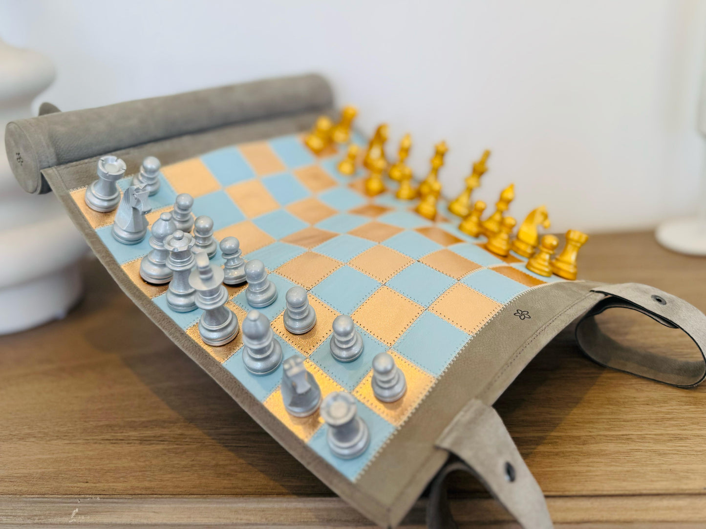 Roll Up Magnetic Leather Chess Set - Limited Edition "Champagne"