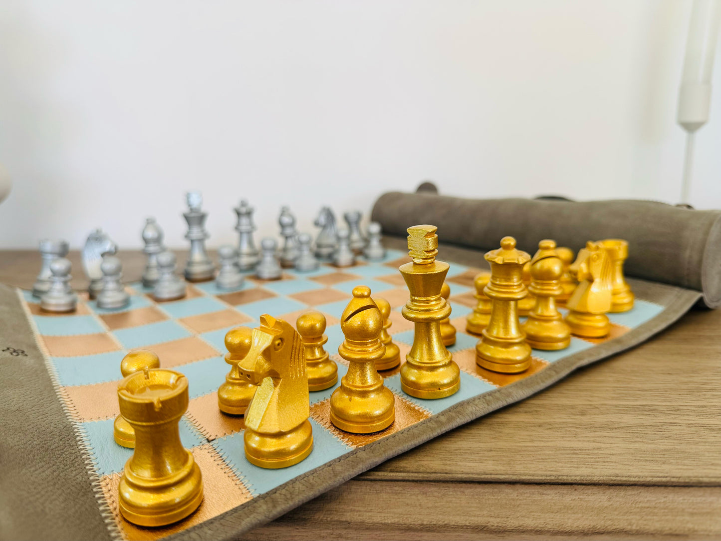 Roll Up Magnetic Leather Chess Set - Limited Edition "Champagne"