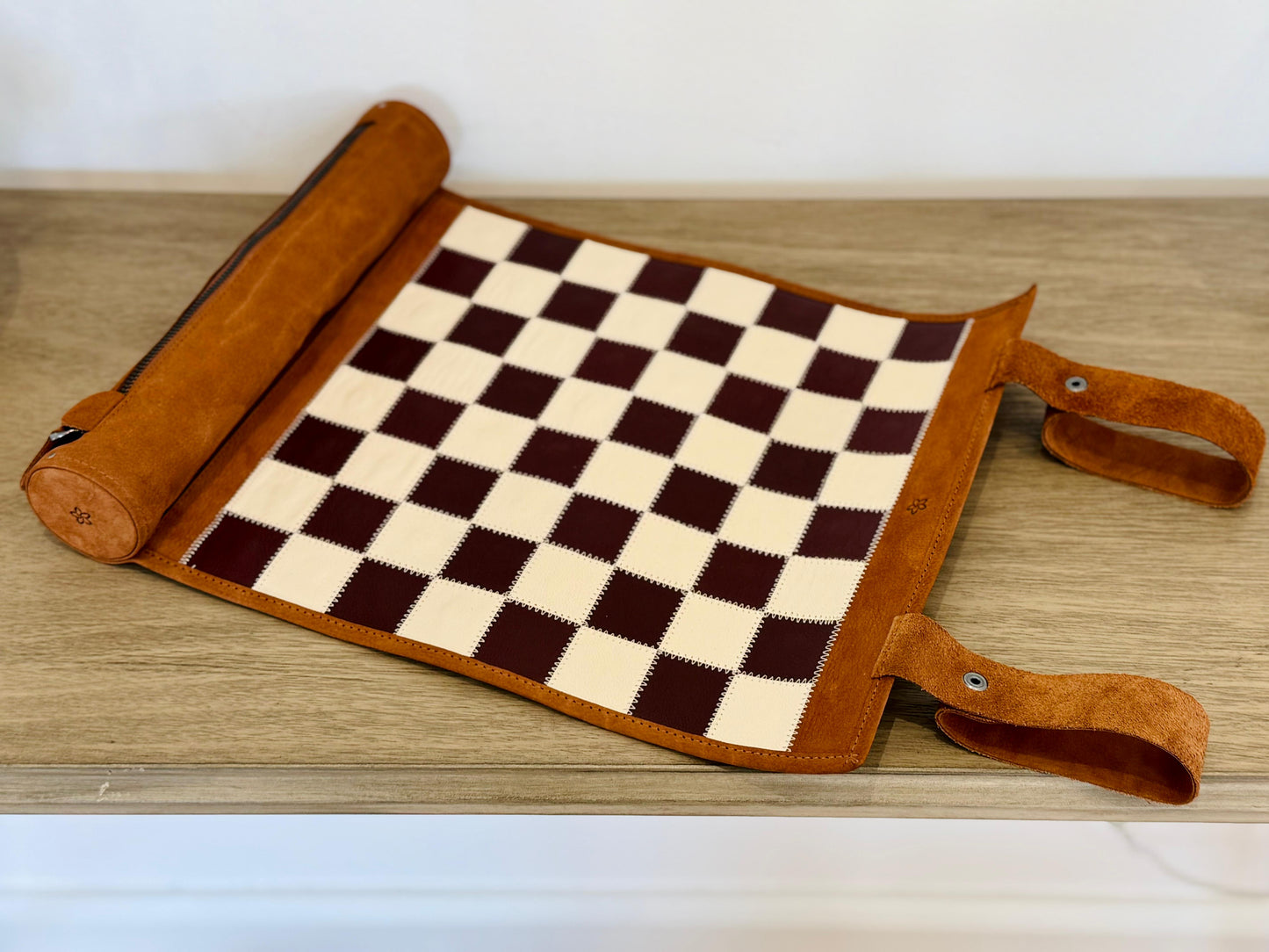 Roll Up Magnetic Leather Chess Set - Whiskey