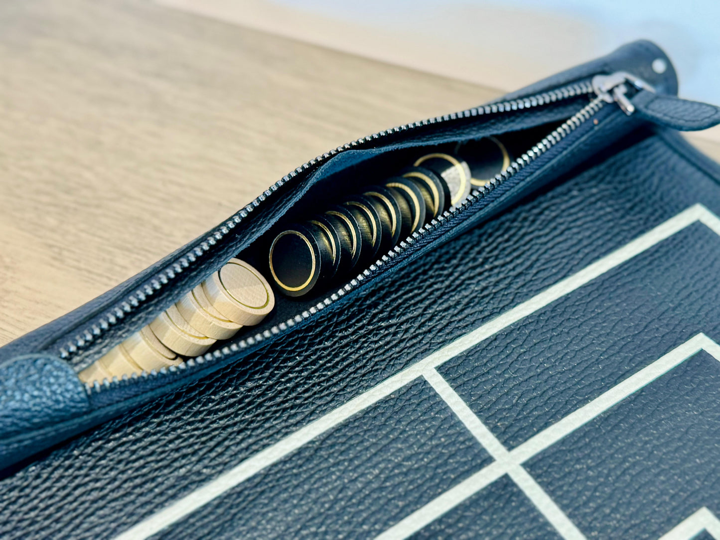 Nine Men's Morris Set - Roll-up Leather Board