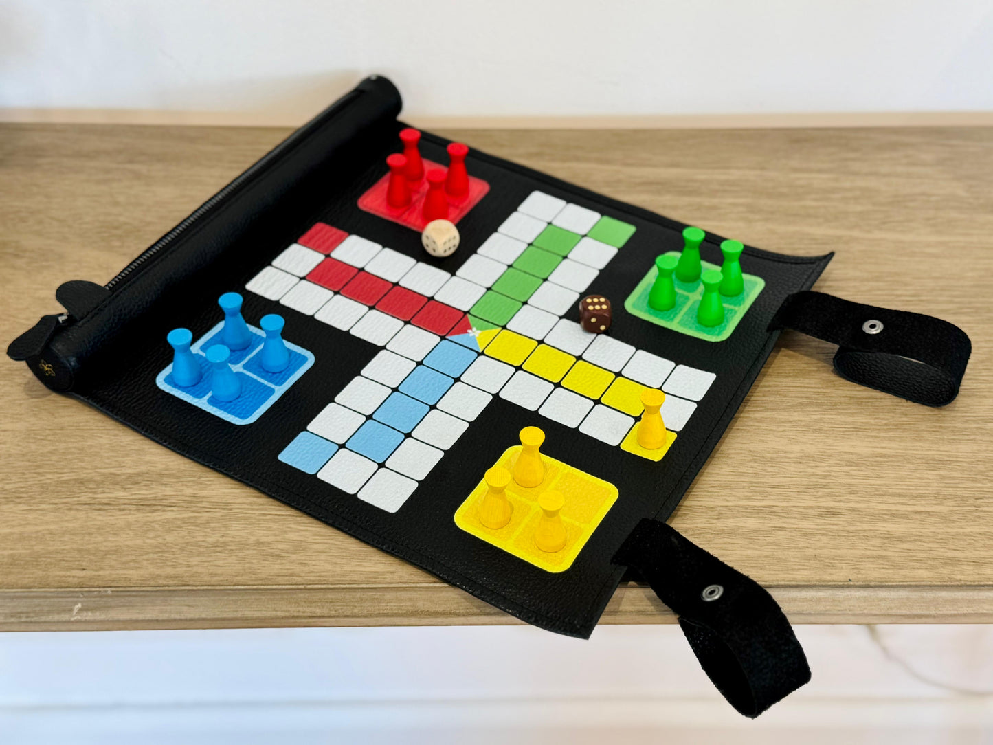 Ludo Set - Roll-up Leather Board