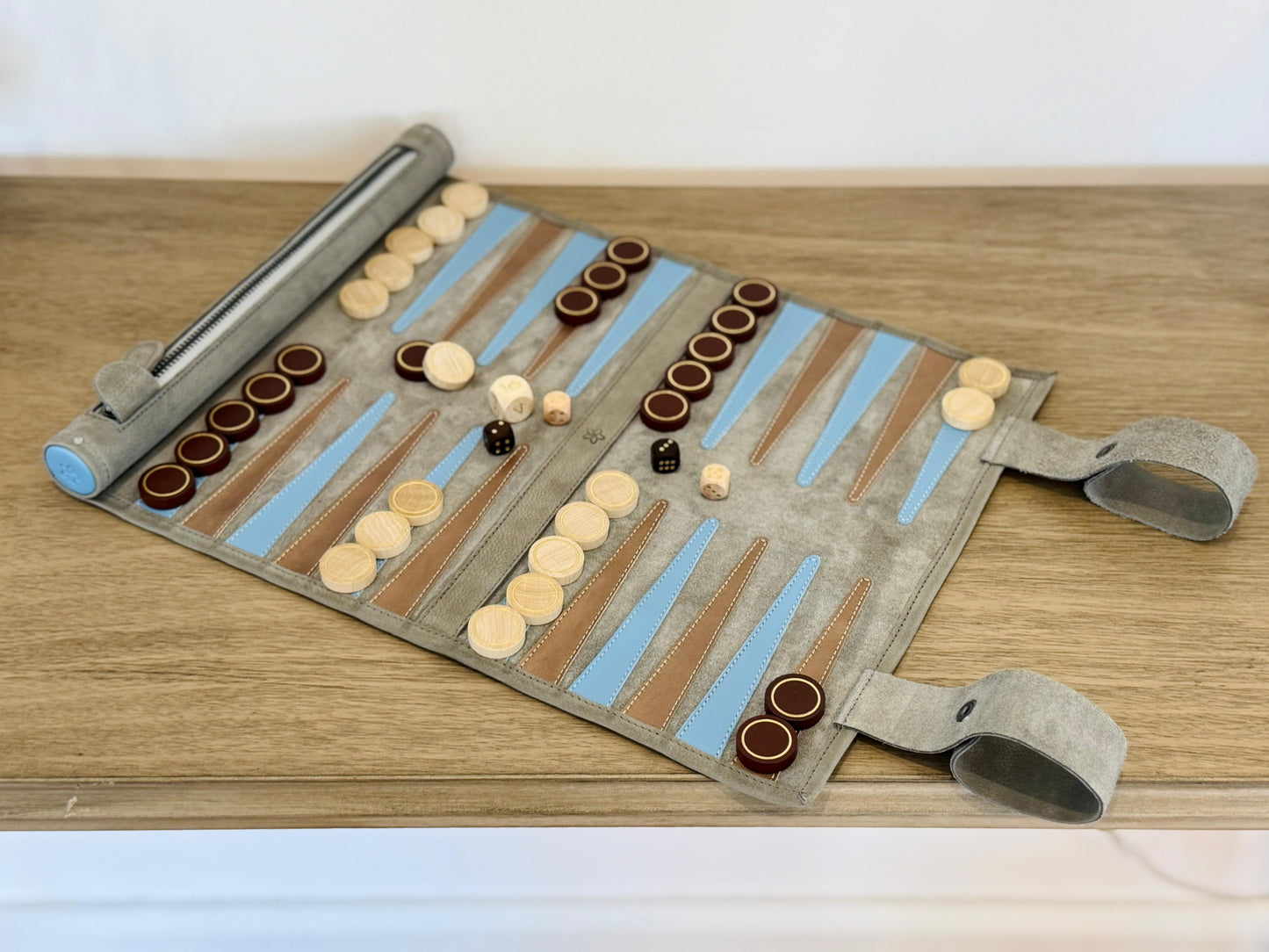 Roll up Leather Backgammon Set - Champagne