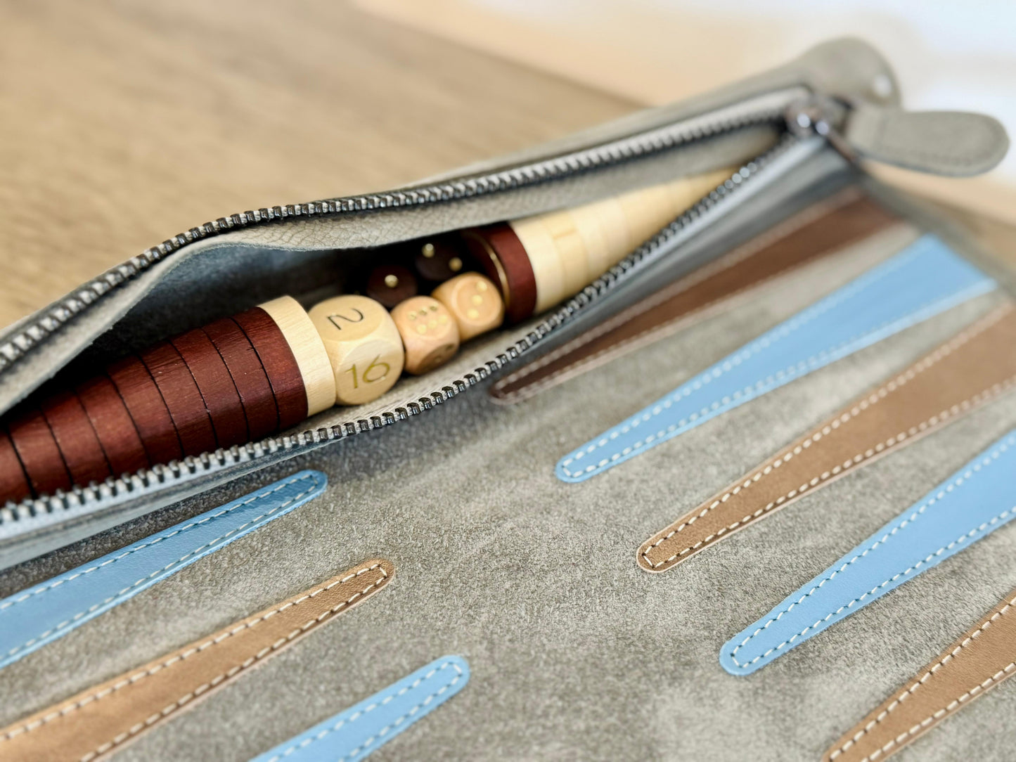 Roll up Leather Backgammon Set - Champagne