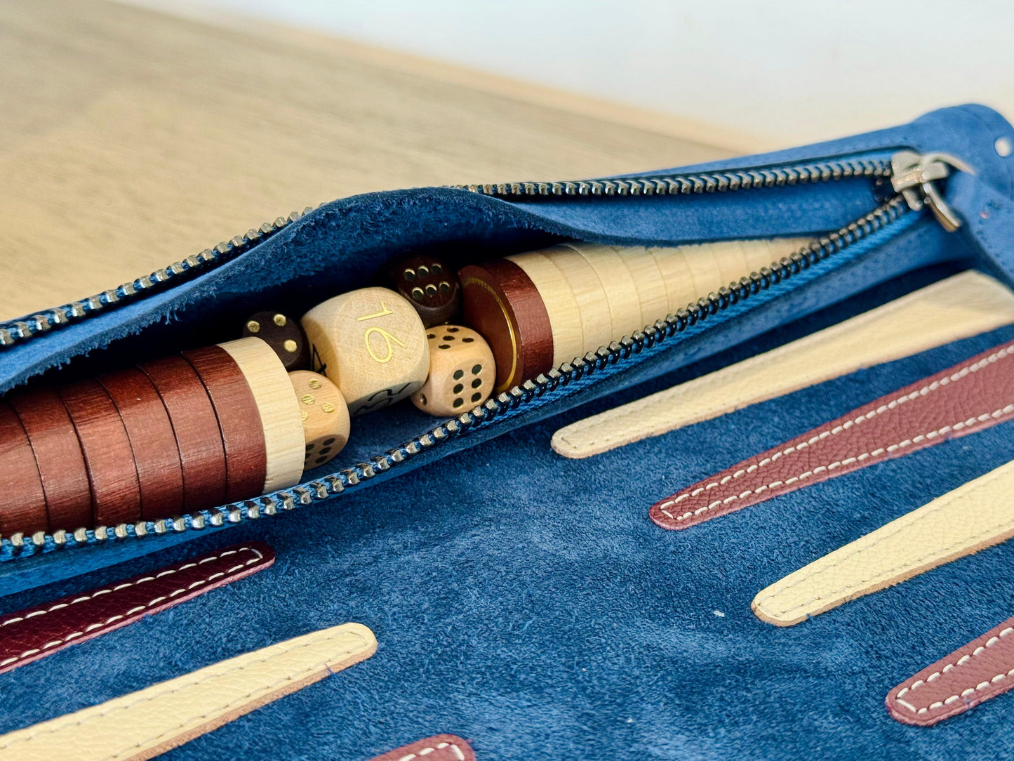 Roll up Leather Backgammon Set - Les Bleus