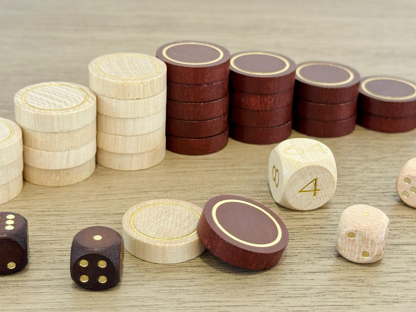 Checkers - 23mm Wood Set, with gold accents