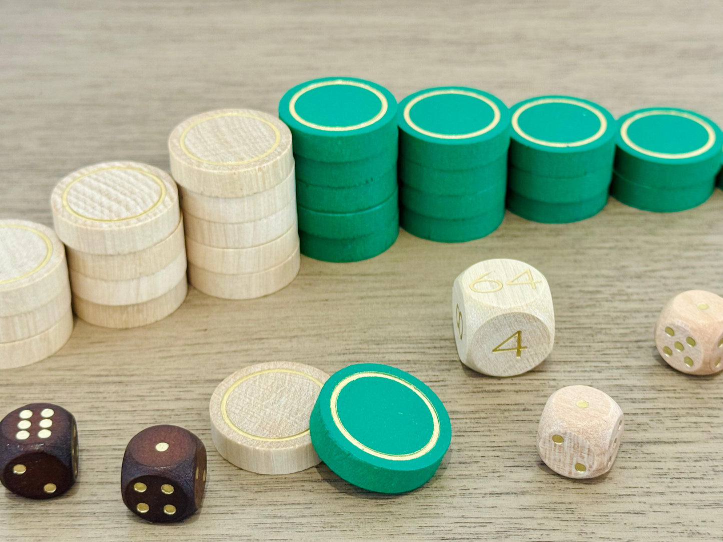 Checkers - 23mm Wood Set, with gold accents