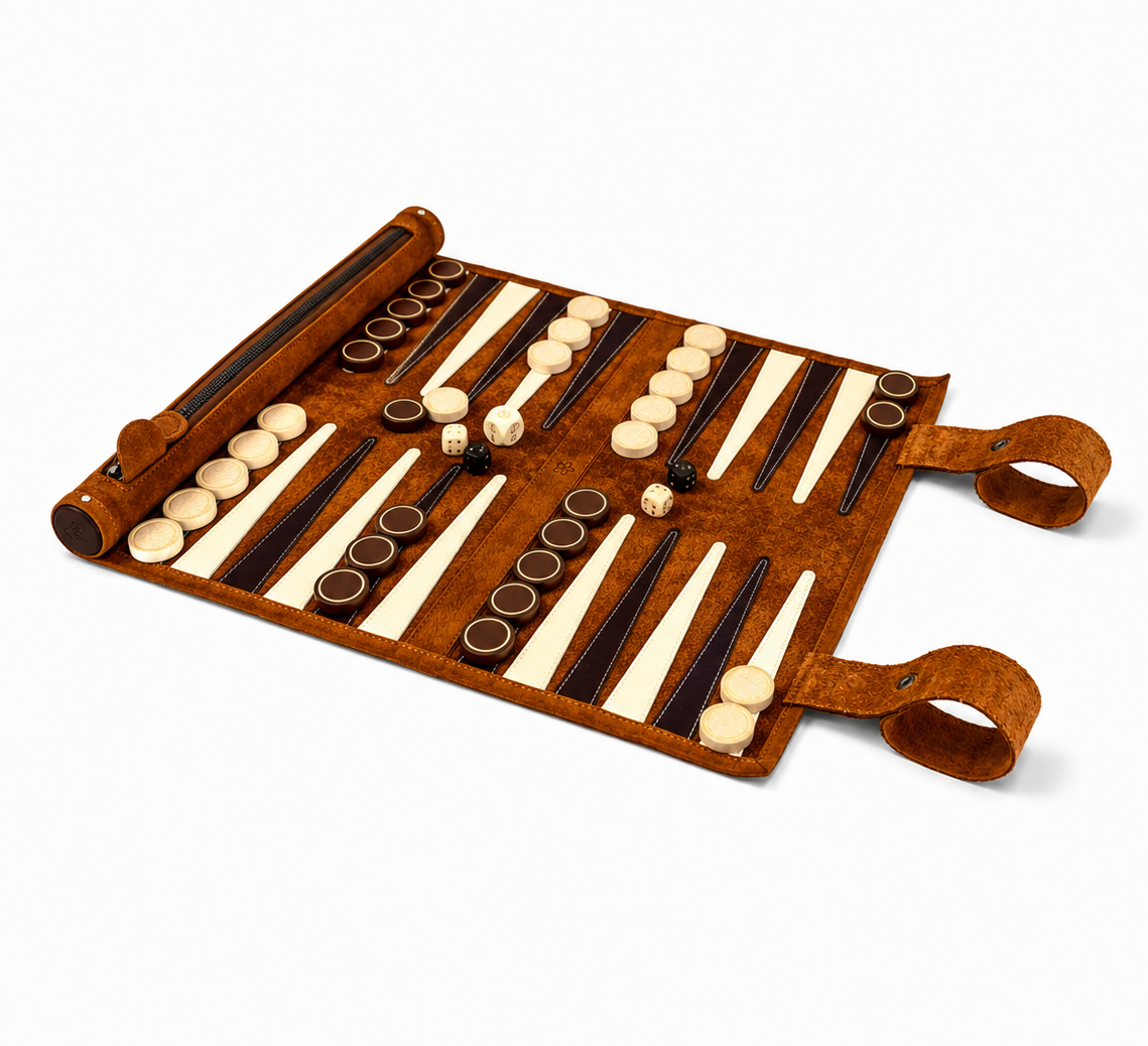 Luxury leather travel backgammon handcrafted in Europe