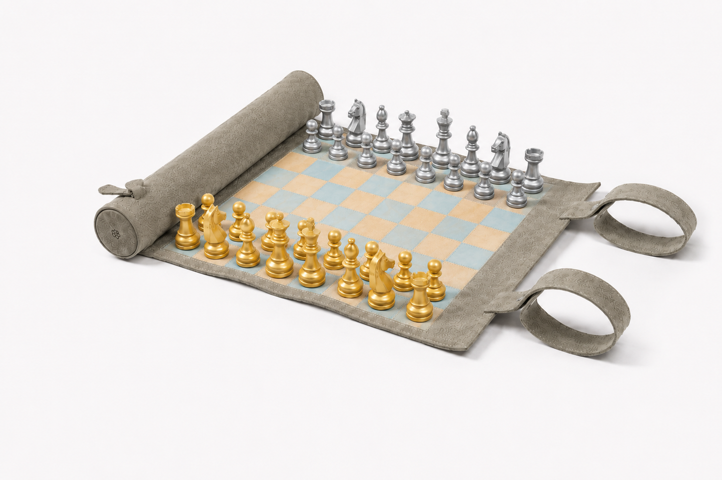 Roll-Up-Schachspiel aus magnetischem Leder – limitierte Edition „Champagne“