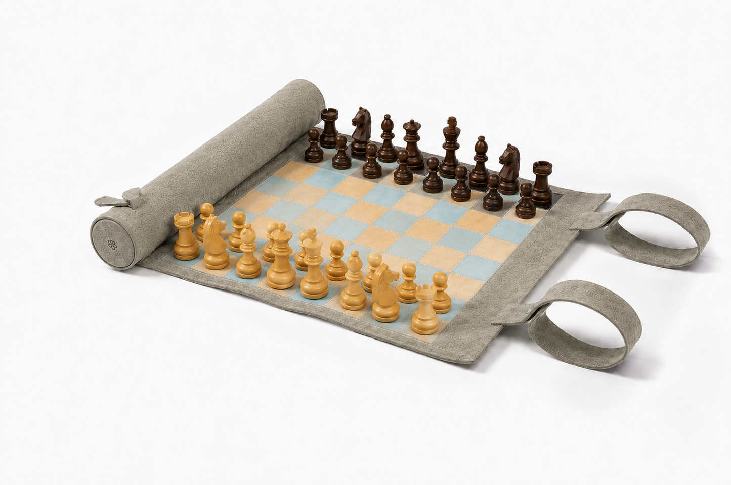 Roll-Up-Schachspiel aus magnetischem Leder – limitierte Edition „Champagne“