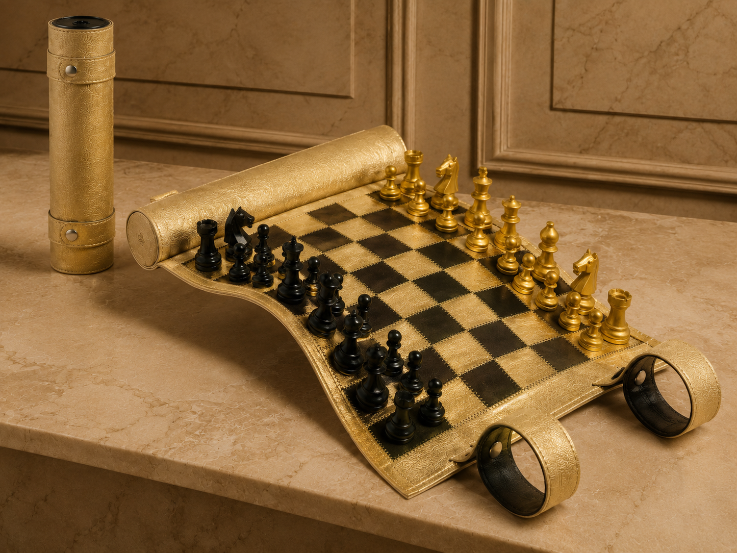 Magnetisches Leder-Schachspiel zum Aufrollen – Limited Edition „Cleopatra“