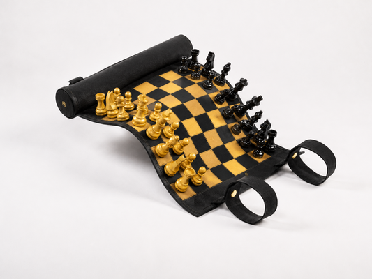 Aufrollbares magnetisches Schachspiel aus Leder - Limitierte Auflage "Pharaoh"