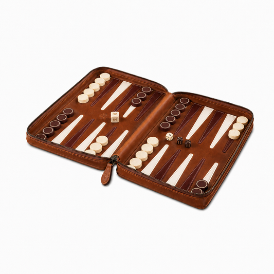 foldable full leather backgammon deluxe classic brown by melia