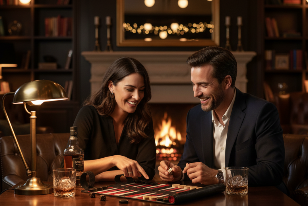 Roll up Leather Backgammon Set - Black Buffalo