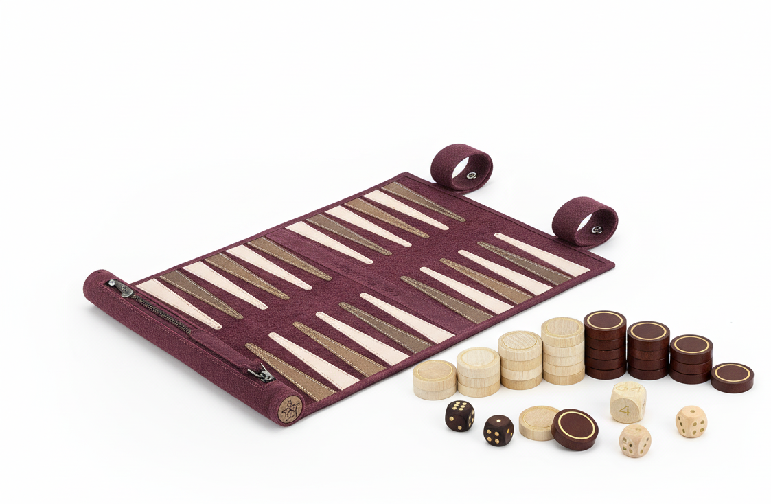 Roll up Leather Backgammon Set - Bordeaux